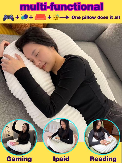 MIJIMO Gaming Crochet Pillow for Lap Support Lap Desk Pillow Setting in Bed or Sofa, U-Shaped Arm Pillows for Adults,Reading Pillow for Gaming, Working, Writing in Bed Couch Floor