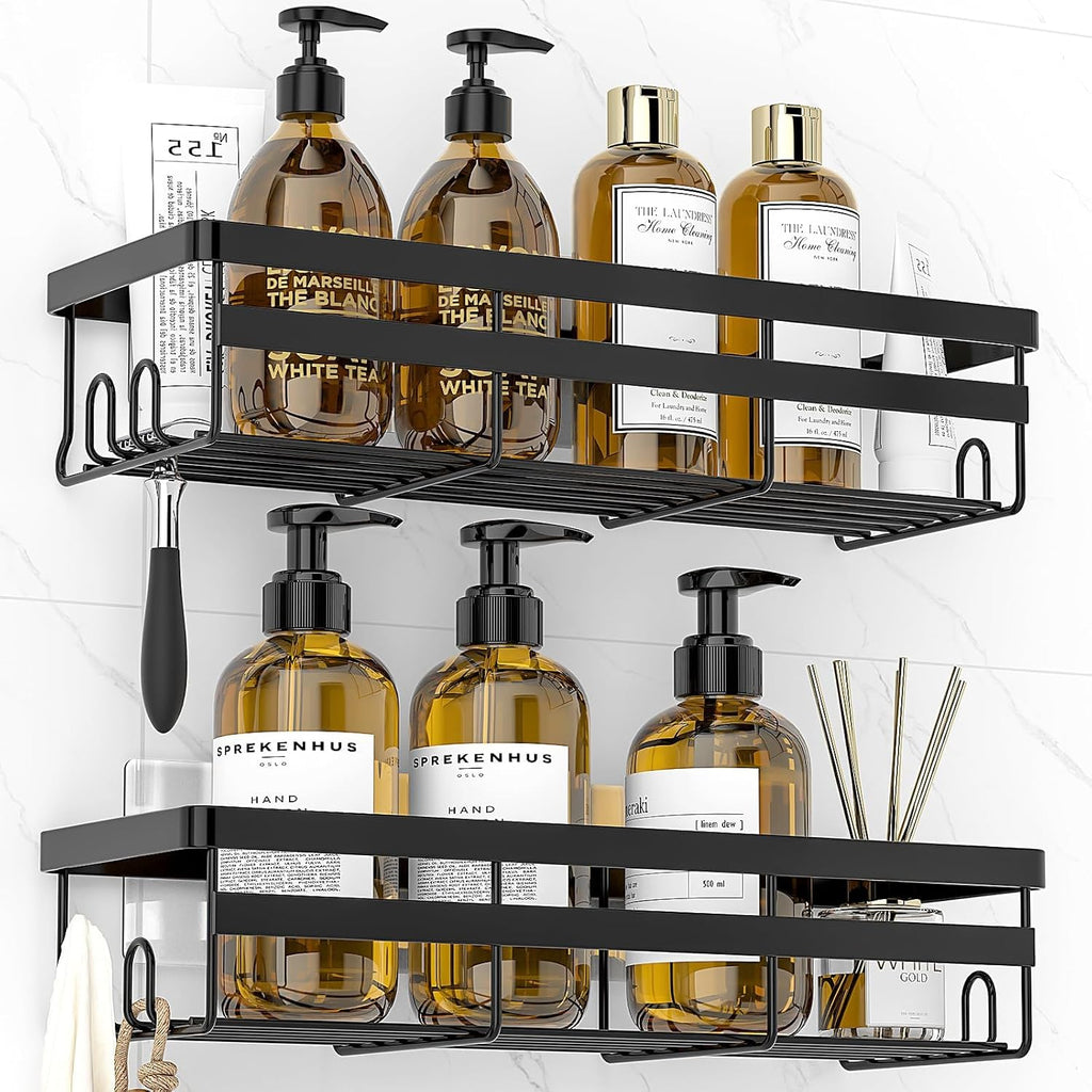 WOWBOX Shower Caddies 2 Pack - Adhesive Hanging Bathroom Organizers | No-Drill Stainless Steel Shelves