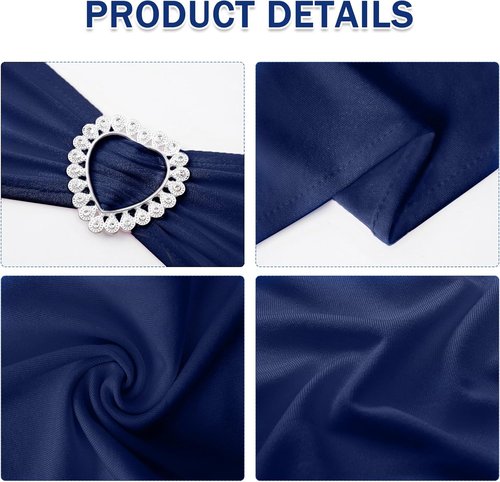 Howhic Spandex Chair Sashes - Pack of 30 Stretch Covers with Buckle Slider for Weddings & Events | Navy