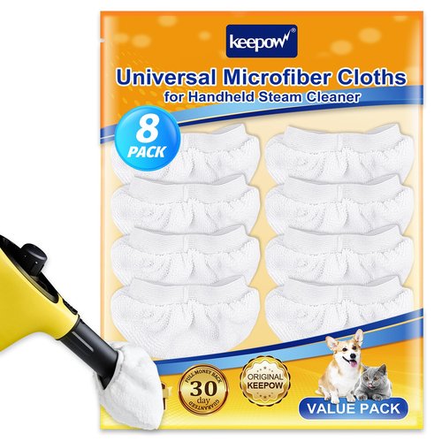 KEEPOW Universal Microfiber Cloths for Handheld Steam Cleaner Attachments Compatible with Bissell Steam Shot, Wagner spraytech, McCulloch, Comforday, PurSteam Steamer Cloth Accessories Pads, 8 Pack