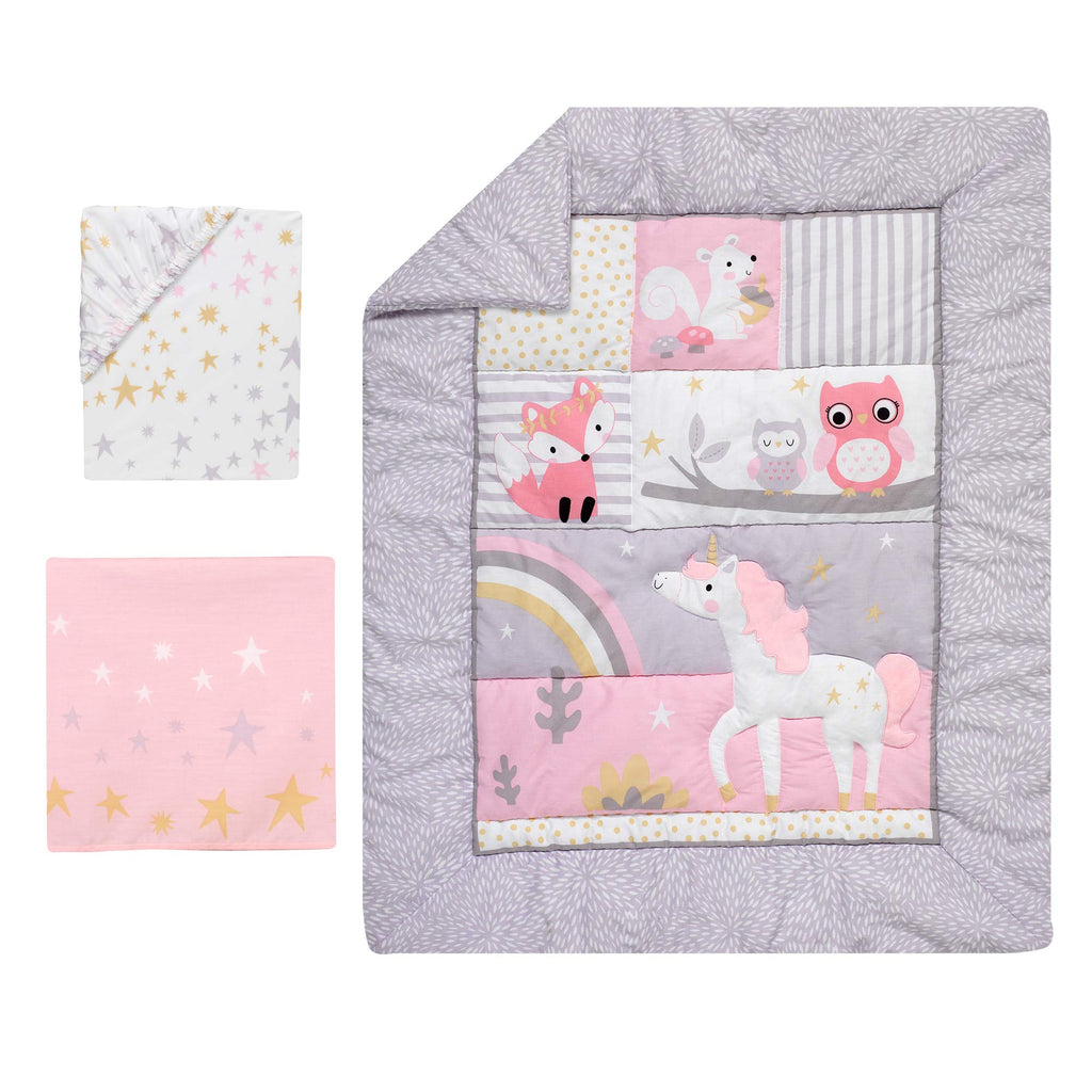 Bedtime Originals Rainbow Unicorn 3Piece Crib Bedding Set, Purple