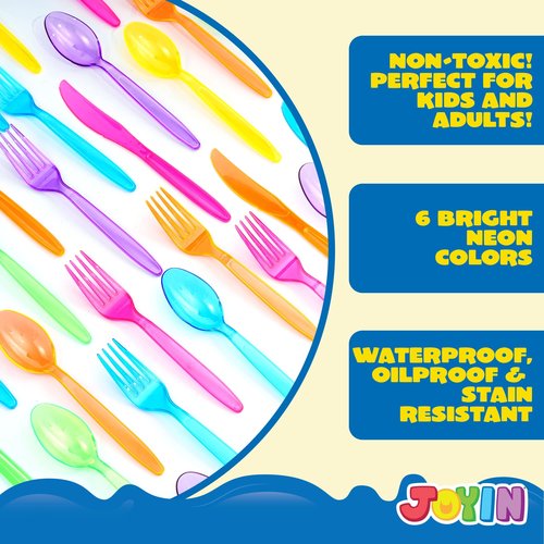 JOYIN 288 PCs Plastic Cutlery Hard Utensils for Brithday, Wedding Celebrations, Anniversary Party Favors, Fiesta Party Supplies, Luau Party, Carnivals, 6 Bright Neon Colors