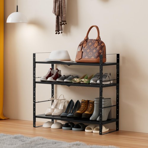 Asiingkel Multi-Functional Metal Shoe Rack, Space-Saving, Perfect for Entryway, Closet, Bathroom, etc. - Sturdy and Durable, High Weight Capacity（1PACK/Black/Large