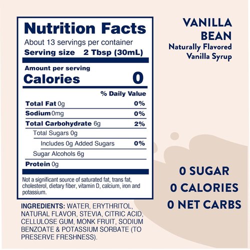 Jordan's Skinny Mixes Sugar Free Coffee Syrup - Vanilla Bean Flavoring for Lattes & Baking, 12.7 Fl Oz