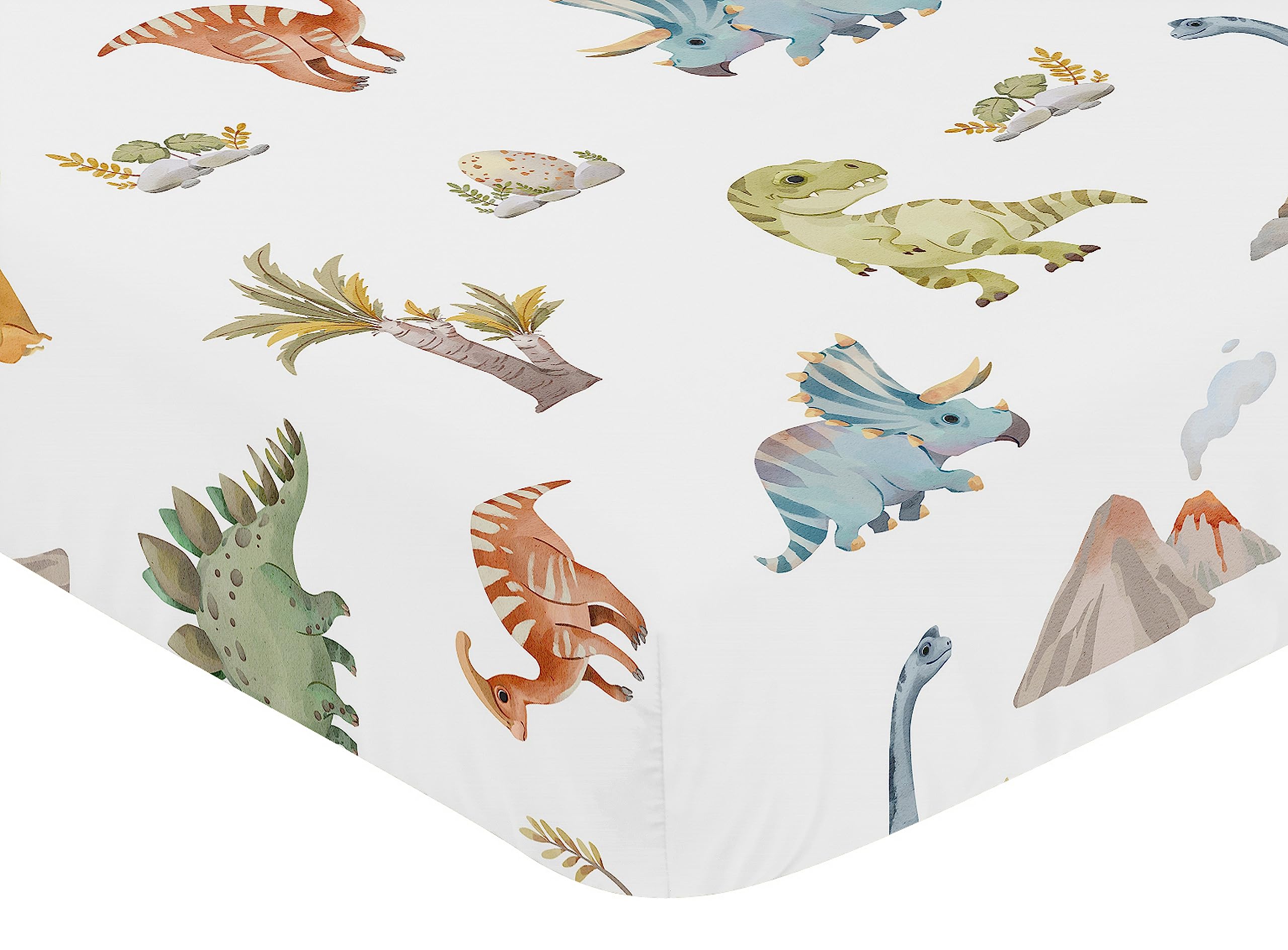 Sweet Jojo Designs Fitted Baby Crib Sheets (Watercolor Dinosaur Dino) for Boys, Infant Nursery, Toddler Room - Standard Size (Modern, Dinosaurs, Jurassic, Nature, Animal, Steel, Green, Blue & White)