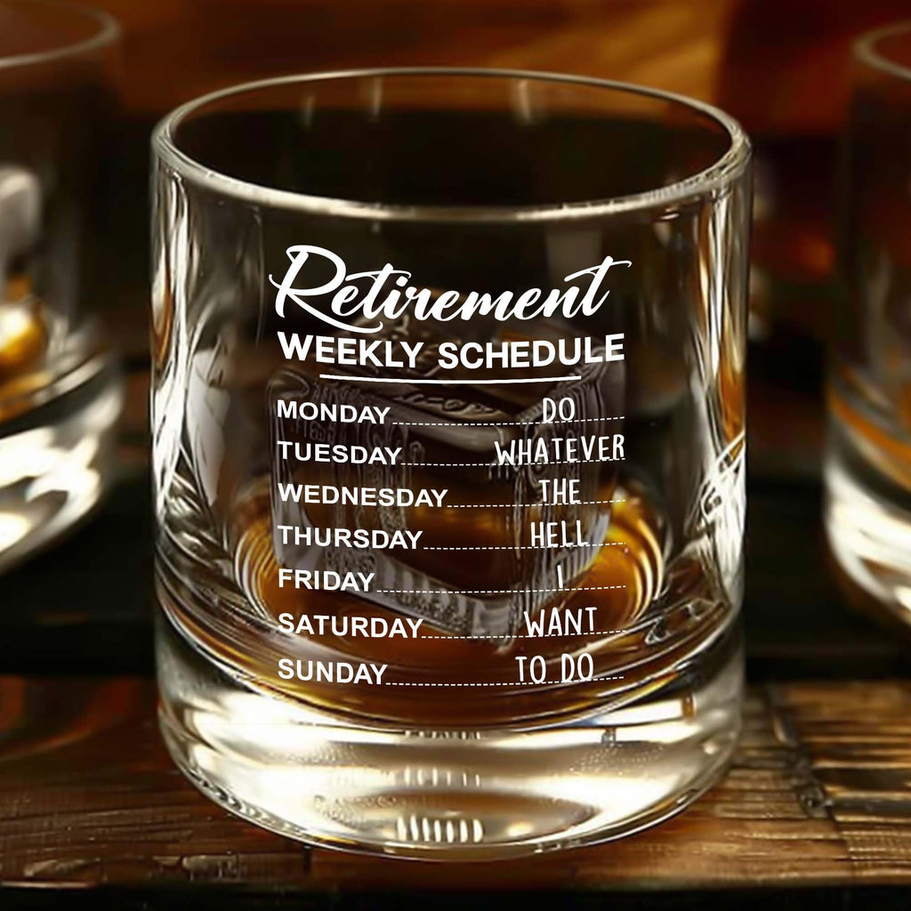 WHIDOBE Retirement Gift - Gift For Retirement Men - Weekly Schedule Whiskey Glass For Men - Retired Whiskey Glass for Dad, Grandpa - Farewell Leaving Gift For Boss, Coworker