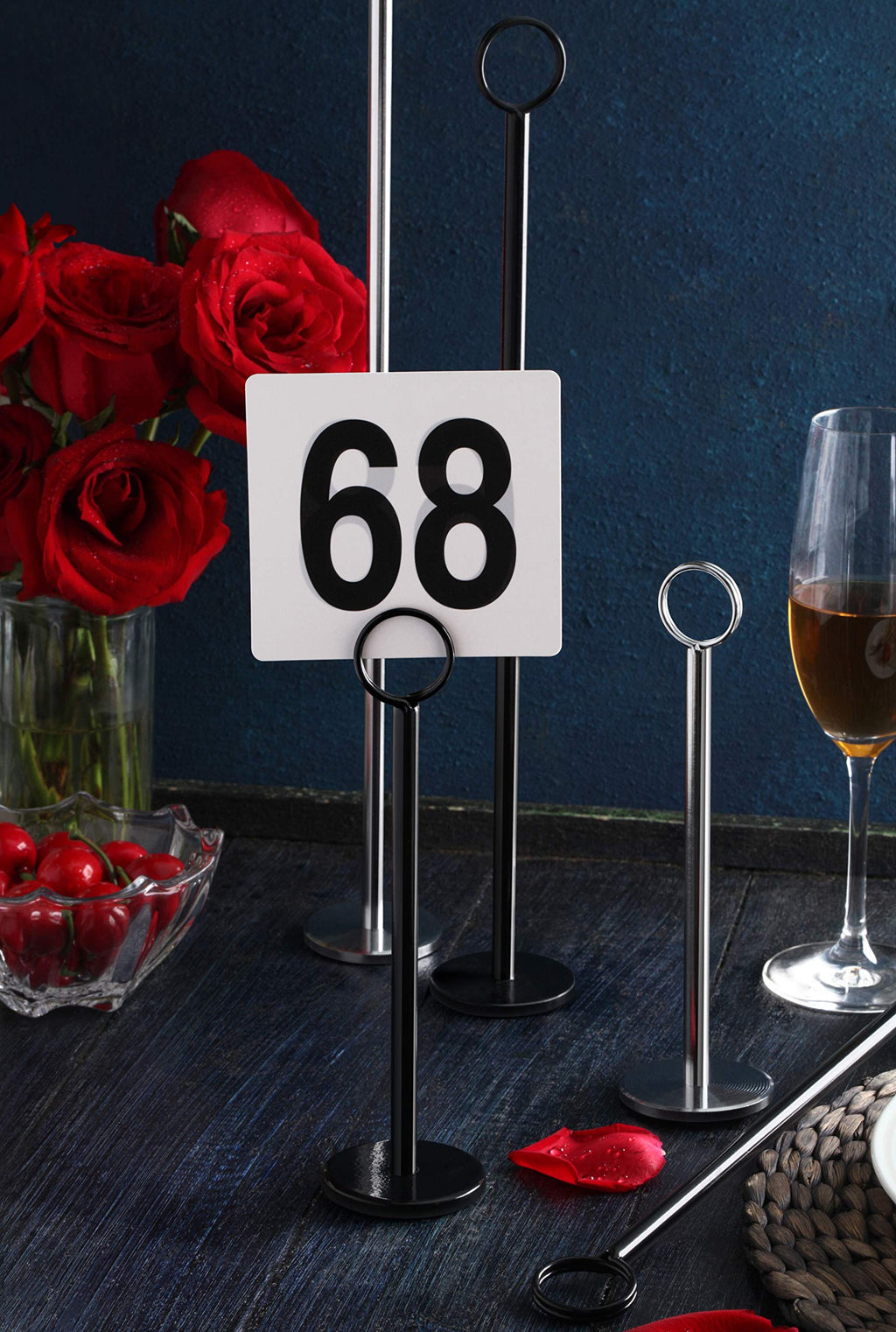 New Star Foodservice Ring-Clip Table Number Holder / Place Card Stand, 18 Inch, Black Finish, Set of 12
