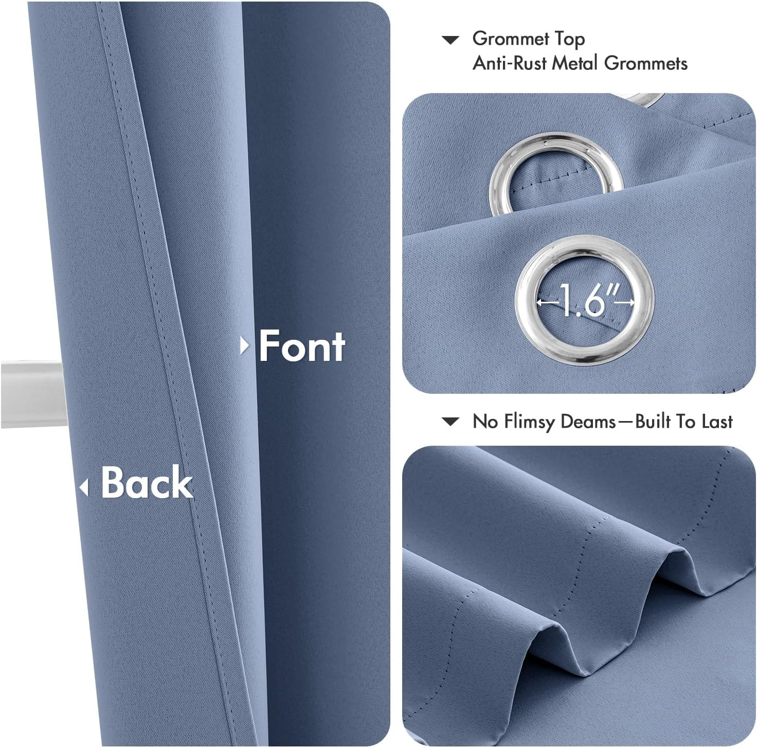 MIULEE Denim Blue Blackout Curtains - Thermal Insulated Room Darkening Drapes | 72 Inches Long, 2 Panels