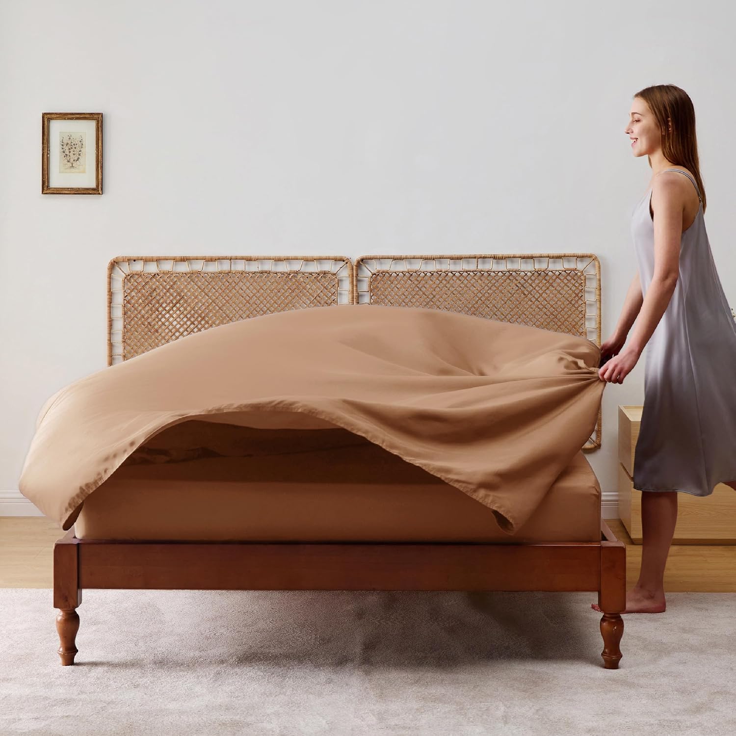 Bedsure Cooling California King Sheet Set - Breathable Rayon from Bamboo, Deep Pocket, Soft & Silky, Khaki