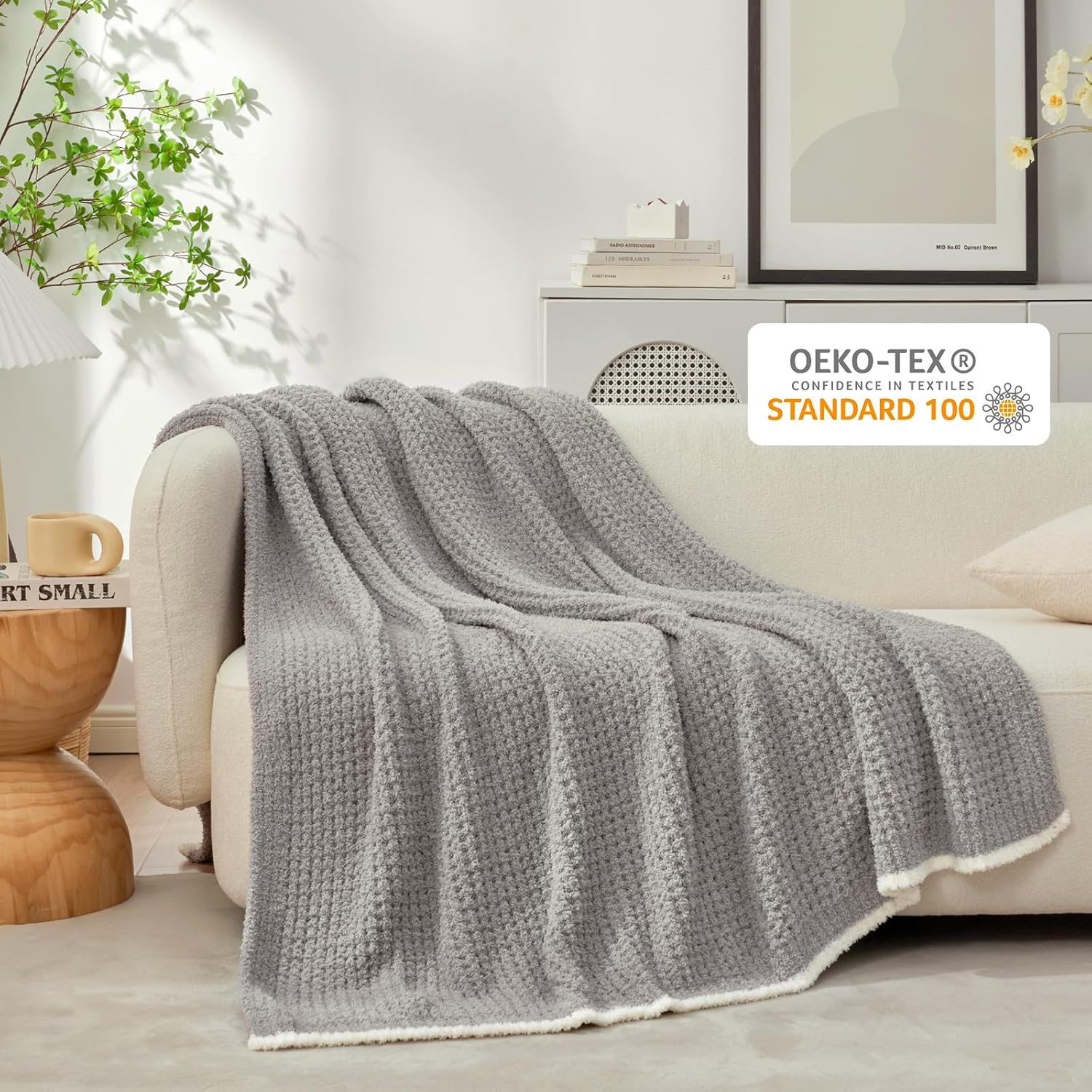 Snuggle Sac Ultra Soft Waffle Throw Blanket - Reversible Grey Microfiber 50x60 Inches | Cozy Gift for Women