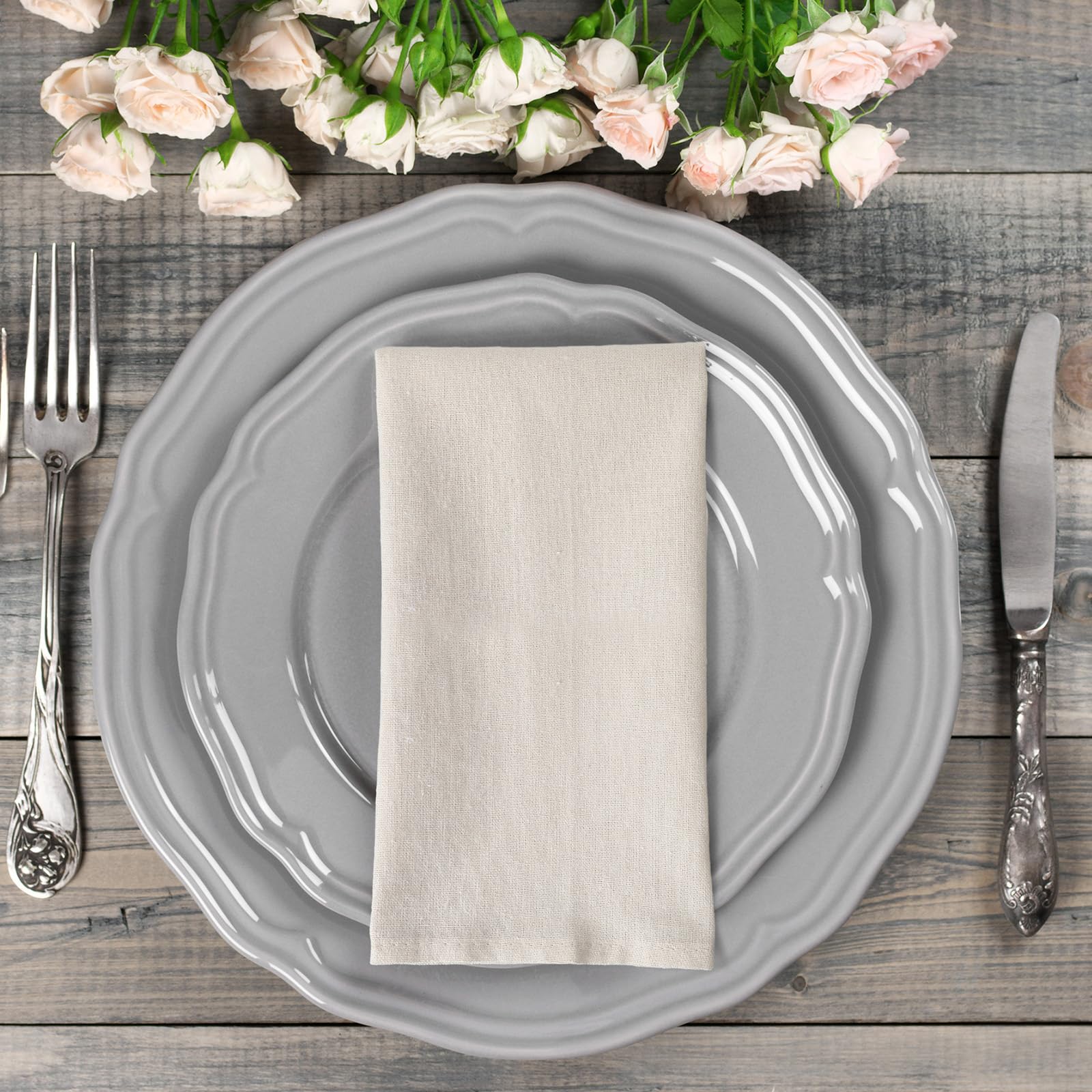 Mixweer Set of 40 Beige Cloth Linen Napkins Bulk Reusable Cotton Dinner Napkin 16 x 16 Inch Washable Pastel Soft Table Napkins for Wedding Dinner Hotel Restaurant Event Party