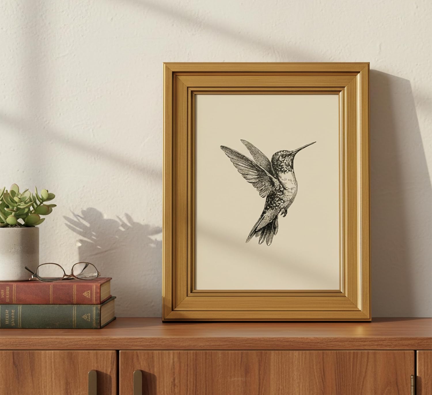 MDHFJEAW Vintage Gold Framed Hummingbird Wall Art - Retro Black & White Canvas Print, 9x11 In