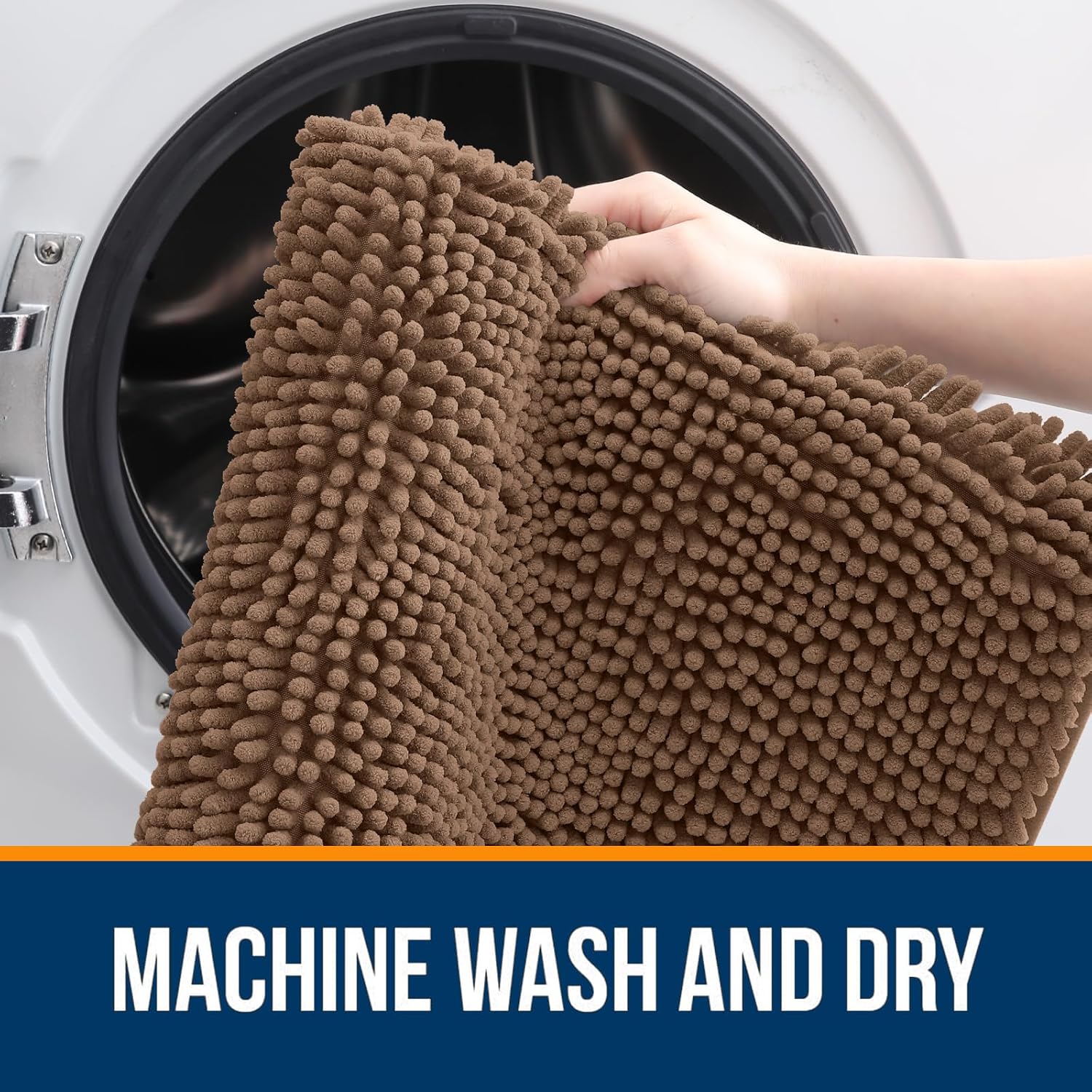 OLANLY Large Bathroom Rugs - Extra Soft Chenille Bath Mats | Quick-Dry, Machine Washable, Mocha 44x32