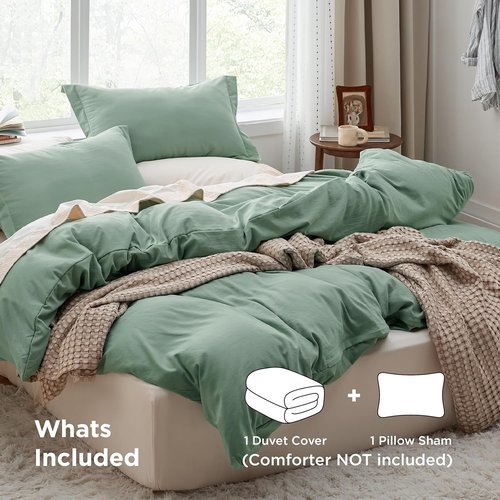 Bedsure Sage Green Duvet Cover Set - Extra Soft Twin/Twin XL Bedding, 2 Pieces with Zipper Closure & Pillow Sham