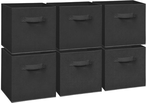 Easi 11-Inch Cube Storage Bins - Collapsible Fabric Organizers with Handles | Black Storage Baskets for Closet & Shelf