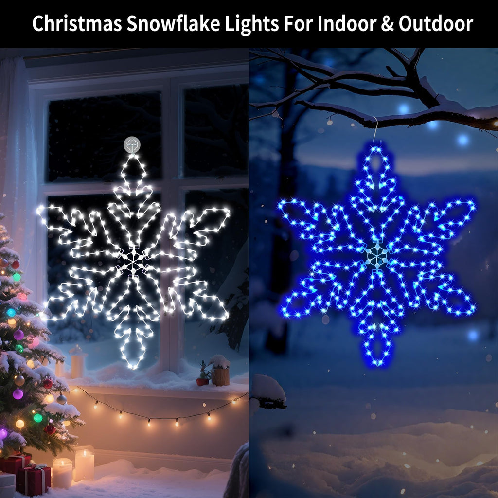 LiuZpatial Led Snowflake Lights Outdoor, 36" 219 LED Smart Blue White Snowflake Christmas Lights with APP Remote Control Timer Music Sync, Metal Frame & Removable for Christmas Window Decorations