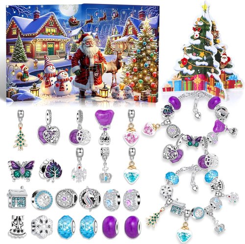 Advent Calendar 2025 by [Brand Name] - 24-Day Christmas Countdown with DIY Charm Beads & Bracelets | Purple