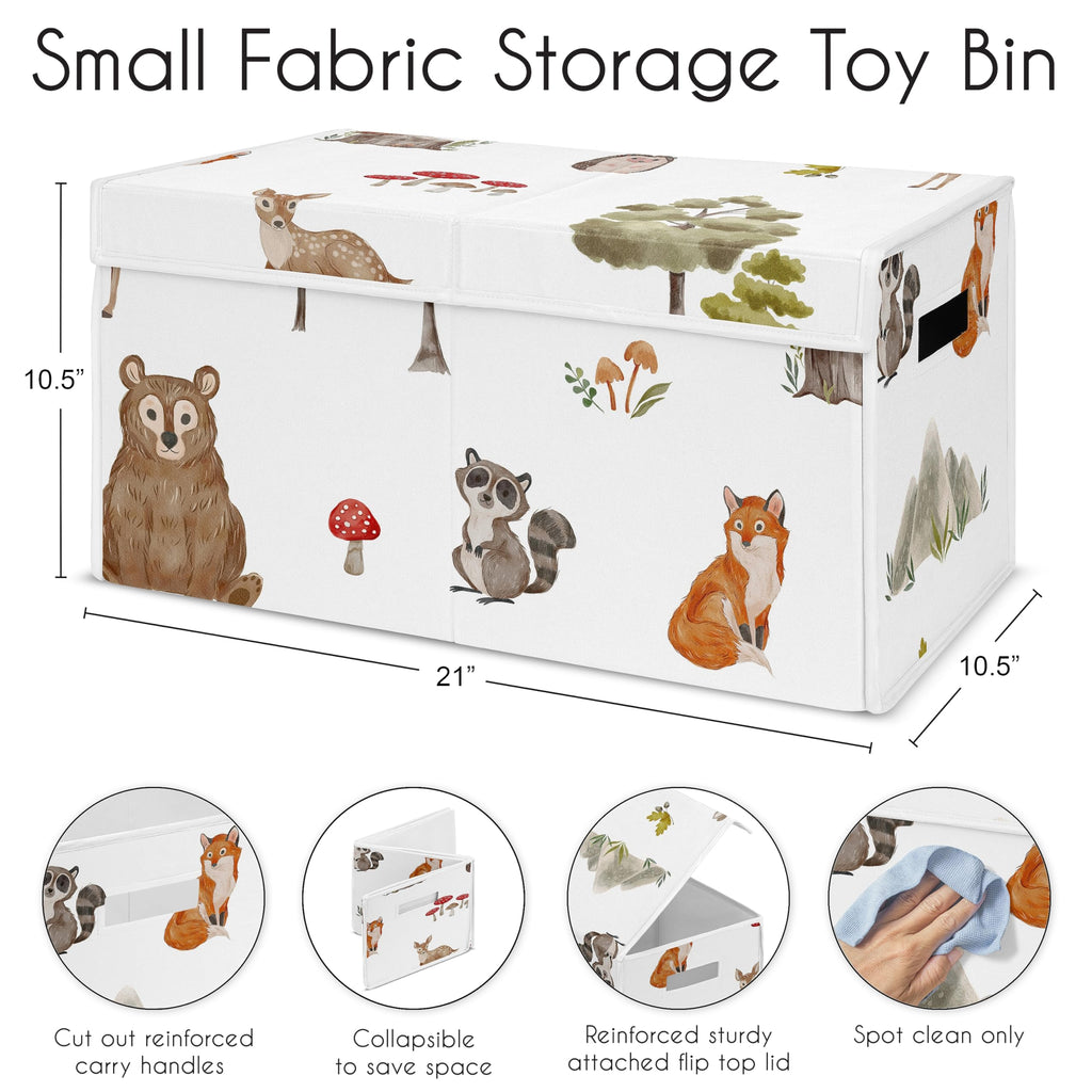 Sweet Jojo Designs Woodland Forest Animals Boy Girl Gender Neutral Unisex Collapsible Toy Storage Box Chest Organizer with Lid Baby Nursery Kid Children Room Bear Fox Hedgehog Deer Squirrel Watercolor