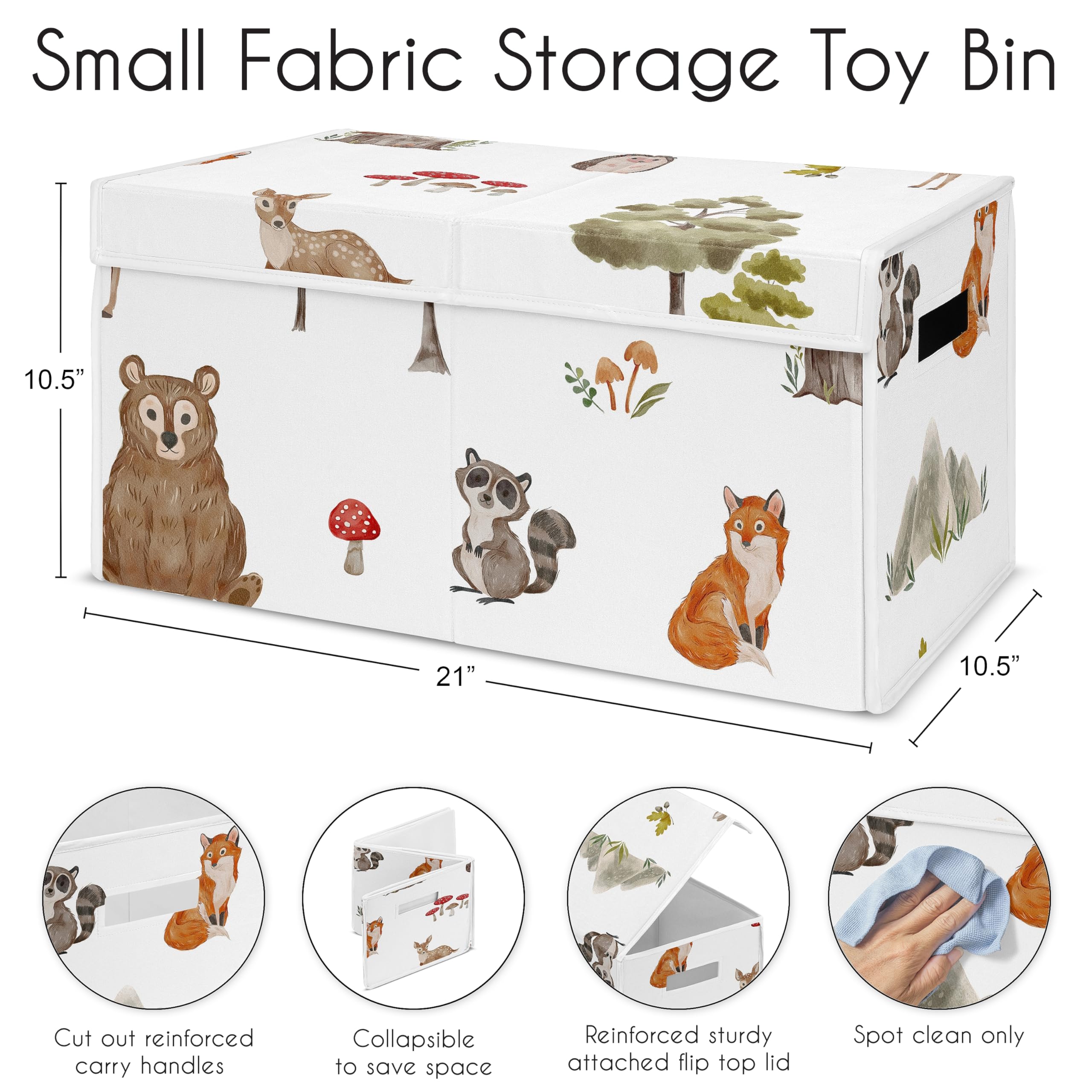 Sweet Jojo Designs Woodland Forest Animals Boy Girl Gender Neutral Unisex Collapsible Toy Storage Box Chest Organizer with Lid Baby Nursery Kid Children Room Bear Fox Hedgehog Deer Squirrel Watercolor