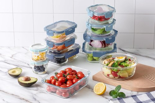 COOK WITH COLOR 32-Pc. Borosilicate Glass Food Container Set - Leakproof Lids, Meal Prep, Ombre Blue