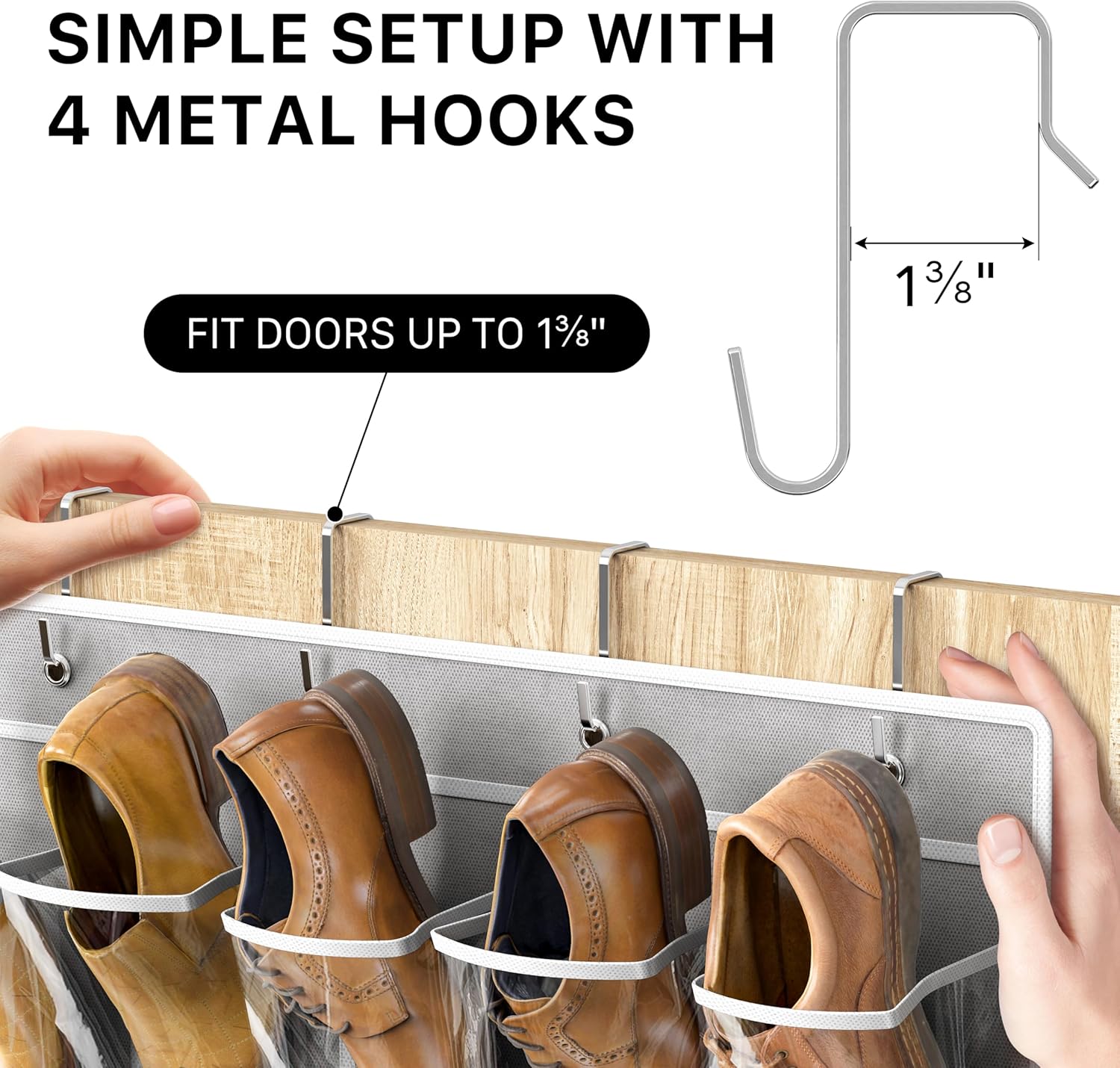 Simple Houseware Over The Door Shoe Organizer - 40 Large Clear Pockets, Gray (75.4'' x 27.25'')