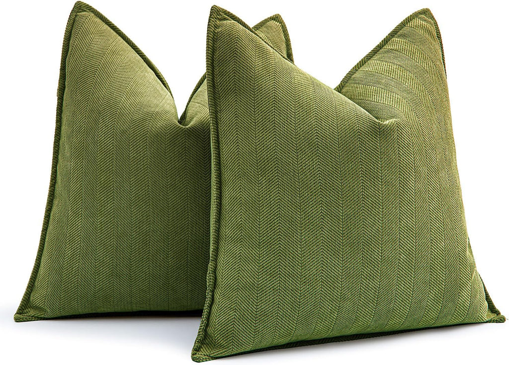 MIULEE Decorative Pillow Covers - Luxurious Soft Chenille in Moss Green | 18x18 Inch Farmhouse Cushions for Sofa & Bedroom