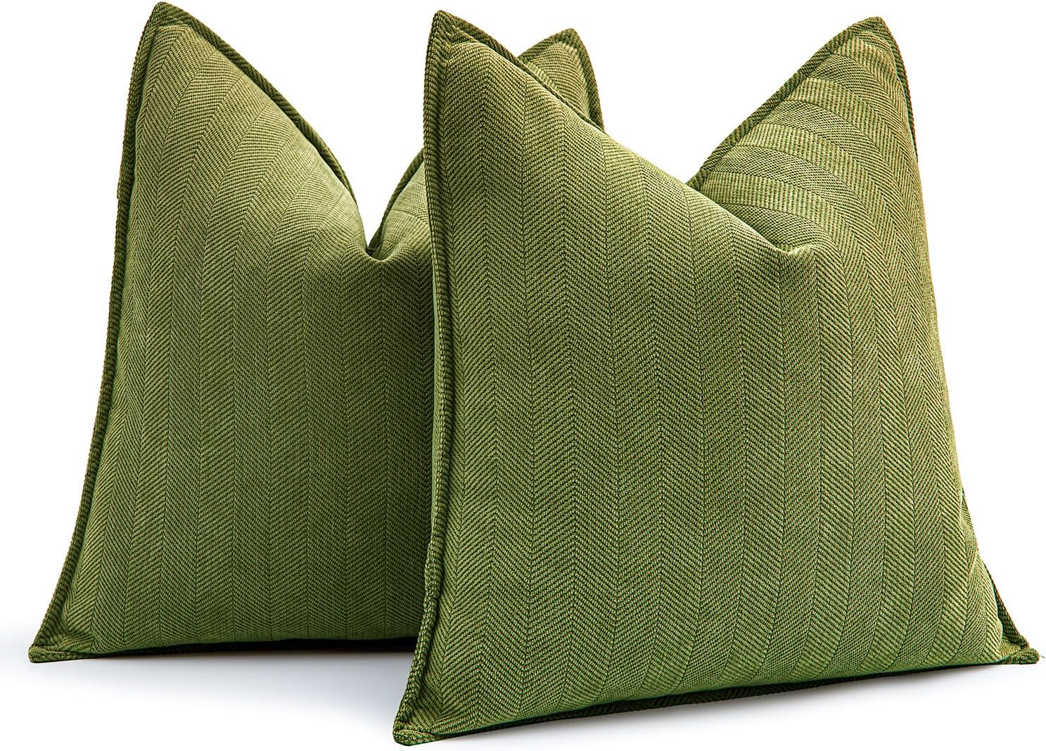 MIULEE Decorative Pillow Covers - Luxurious Soft Chenille in Moss Green | 18x18 Inch Farmhouse Cushions for Sofa & Bedroom