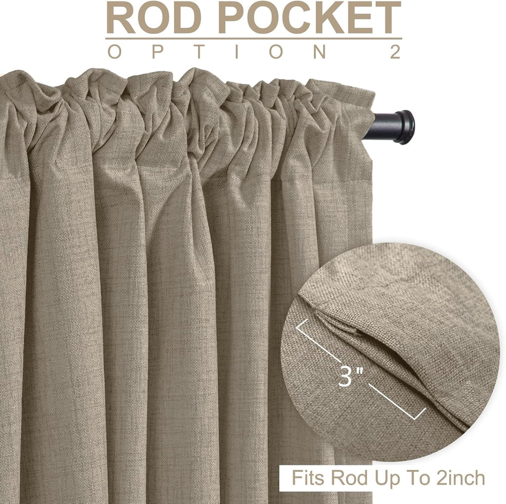 Skiennix 100% Blackout Linen Curtains - Thermal Insulated Drapes, 50" W x 63" L, 2 Panels Set