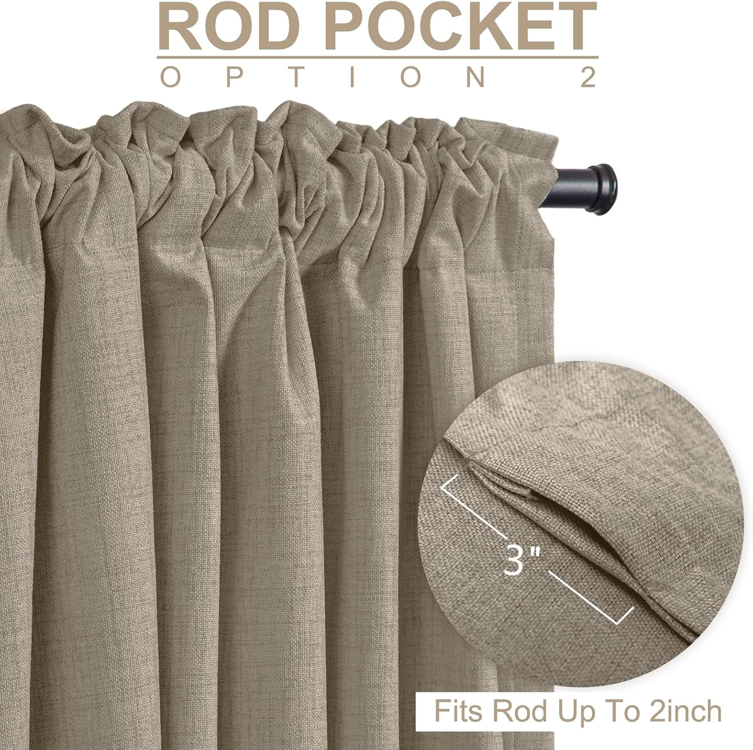 Skiennix 100% Blackout Linen Curtains - Thermal Insulated Drapes, 50" W x 63" L, 2 Panels Set