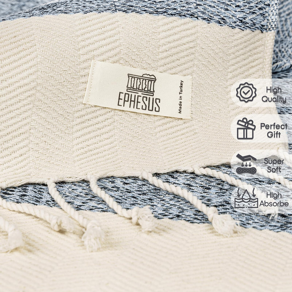 EPHESUS TOWELS Turkish Hand Towels - Set of 2 | 18" x 30" Decorative Boho Guest Bath Towel for Bathroom, Kitchen, Face, Hair, Tea, Dishcloth (Sultan, Baby Blue)