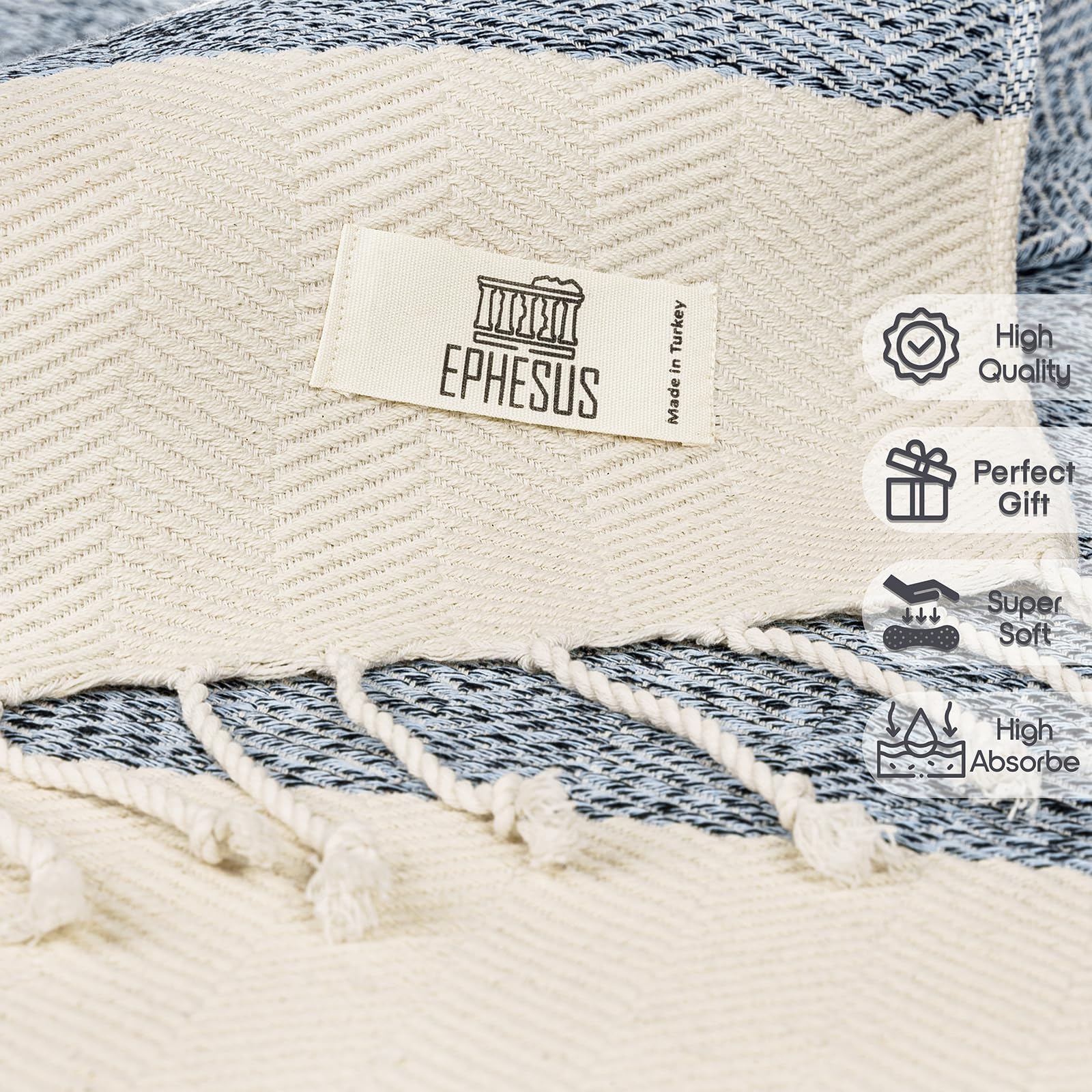 EPHESUS TOWELS Turkish Hand Towels - Set of 2 | 18" x 30" Decorative Boho Guest Bath Towel for Bathroom, Kitchen, Face, Hair, Tea, Dishcloth (Sultan, Baby Blue)