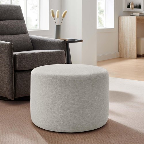 Modway Callum 23 Inch Round Ottoman in Ivory Fabric, Woven Heathered Fabric - Upholstered Ottoman for Living Room - Ottoman Side Table, Small Ottoman Coffee Table - Accent Table or Footrest Ottoman