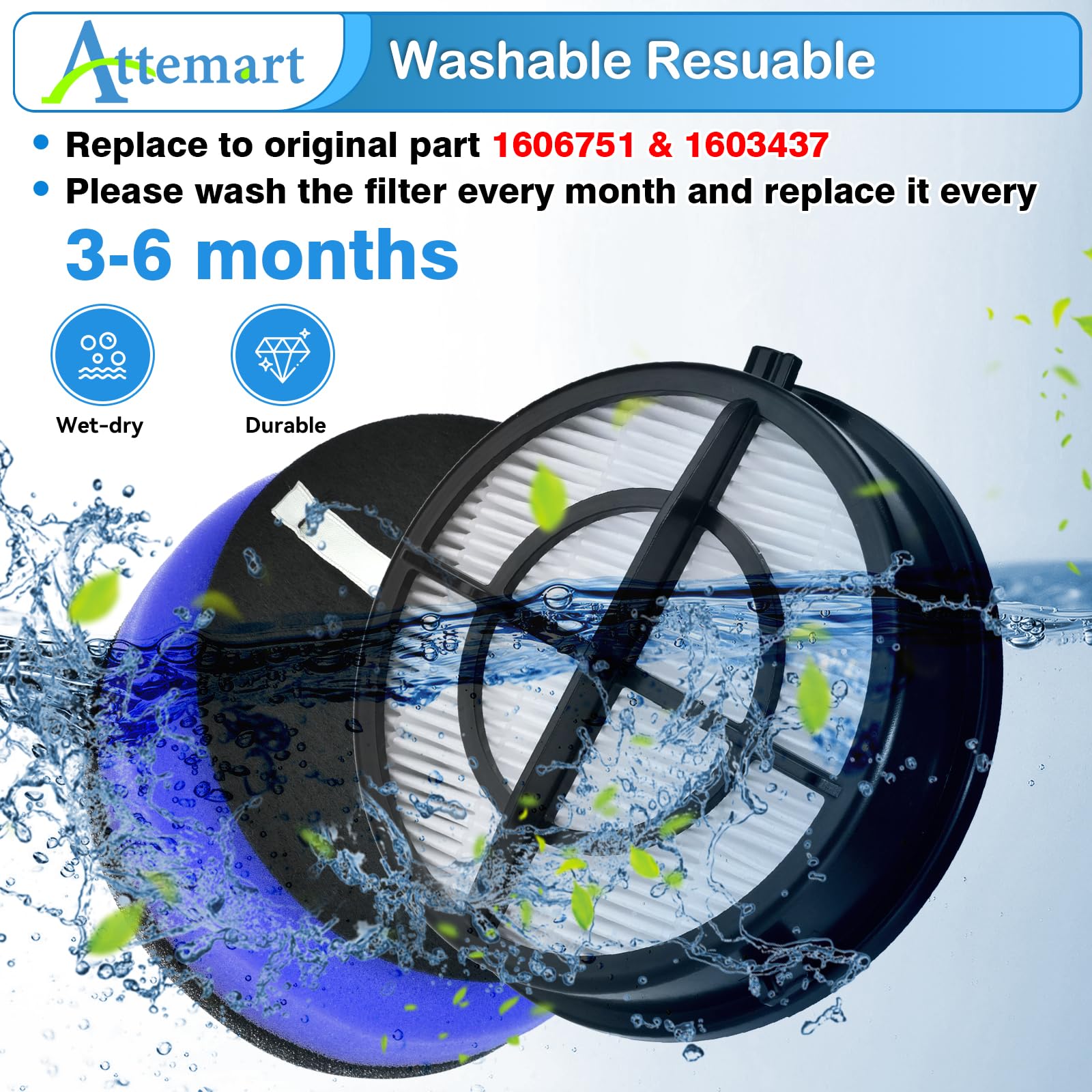 Attemart 2790 Filter Replacement for Bissell Pet Hair Eraser Turbo Pro/Plus Vacuum 27909 2790W 2281 2461 3126 31269, for Bissell Pet Hair Eraser Turbo 2475, Replace to part # 1606751 & 1603437, 4 Pack