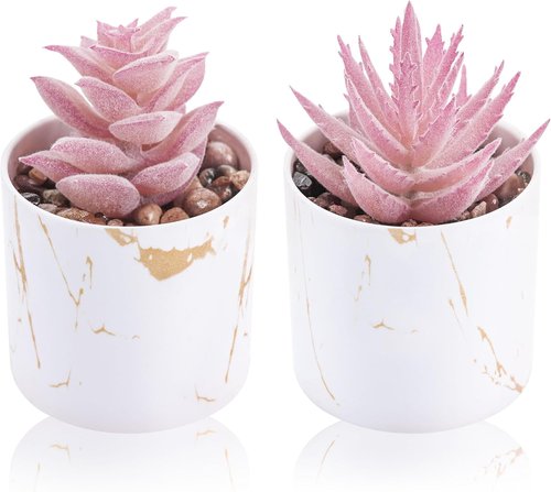 Der Rose Artificial Succulent Plants - Set of 2 Mini Pink Decor for Office Desk & Home Vanity