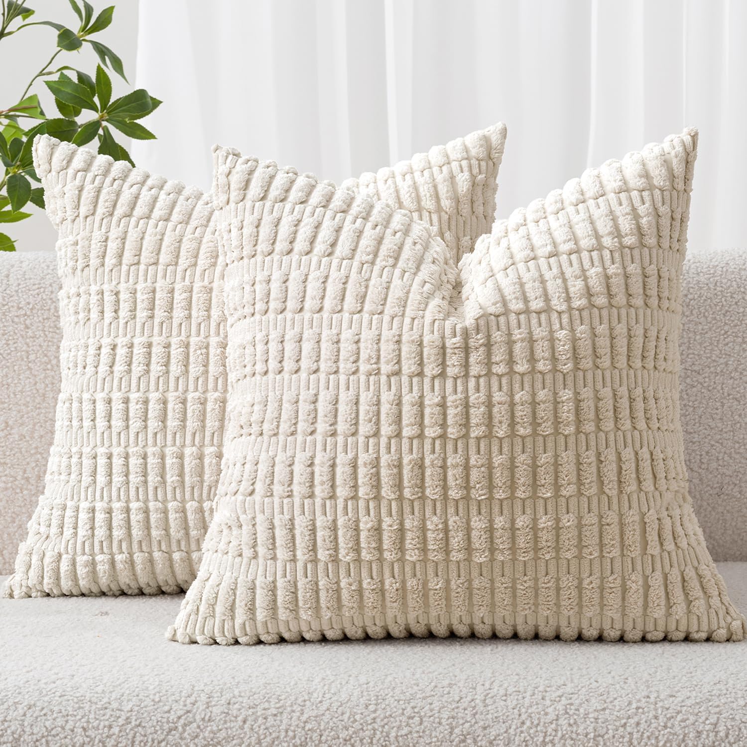 MIULEE Corduroy Throw Pillow Covers - Soft Boho Striped Design | 20x20 Inch for Modern Farmhouse Decor