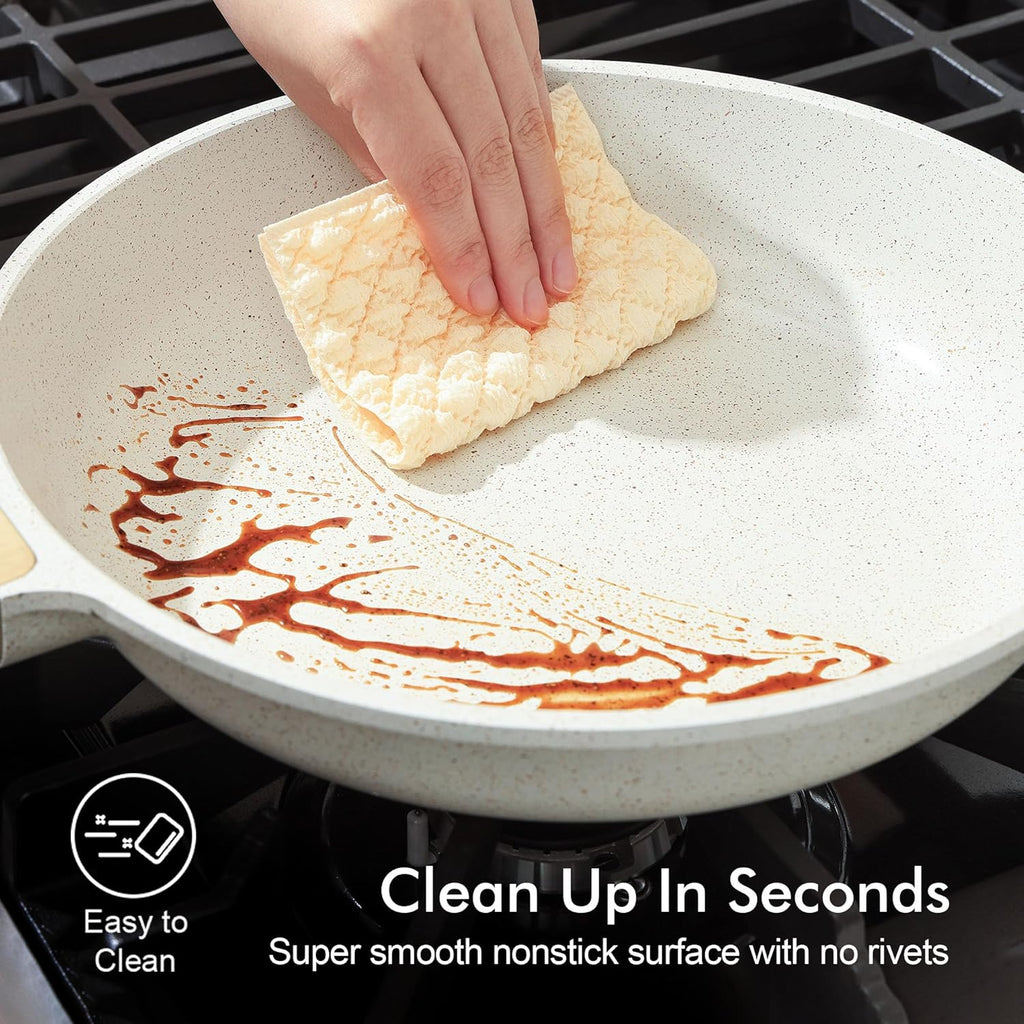 SENSARTE Nonstick Ceramic Frying Pan - 8-Inch Healthy Omelet Skillet | PFAS-Free, Induction Compatible, White