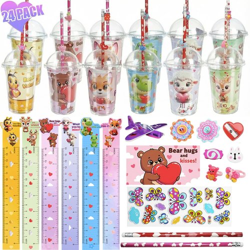 SQZUWIT Valentines Day Gifts for Kids, 24 Pack Valentine Classroom Party Favors with Cards School Class Bulk Prize for Boys Girls Toddlers Friends Exchange Gift