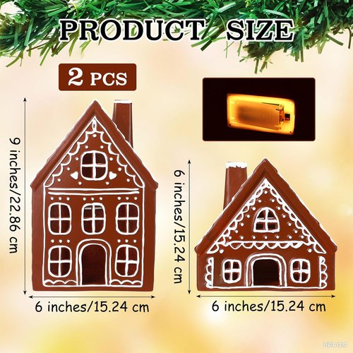 Funnymoom Lighted Ceramic Gingerbread Houses - Pre-Lit Christmas Tabletop Decor | 2 Sets for Holiday Cheer