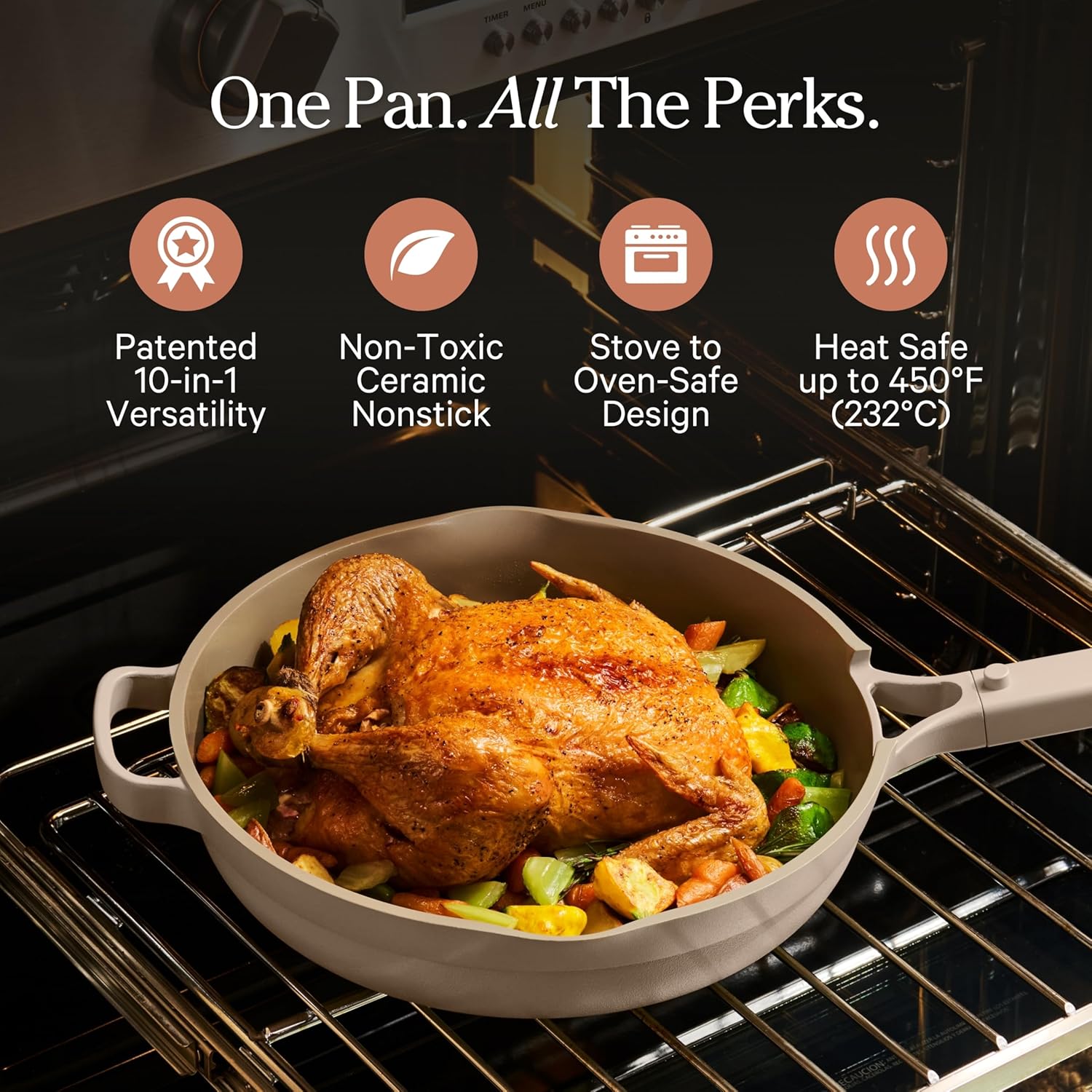 Our Place Large Always Pan - 12.5" Nonstick Ceramic Cookware with Modular Lid & Beechwood Spatula | Oven-Safe to 450°F