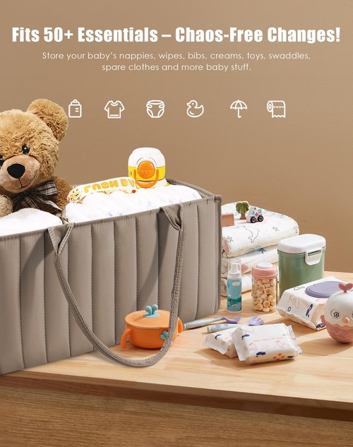 SWEET DOLPHIN 2-Pack Quilted Diaper Caddy Organizer – Premium Puffer Style Nursery Storage Bins – Water-Resistant & Wipeable Changing Table Organizer – Trendy Tote for Home & Car Travel - Mocha Brown