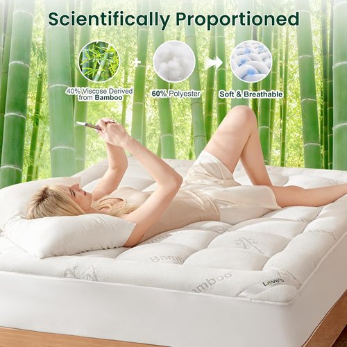 Love's Cabin Queen Mattress Topper - Soft Bamboo Viscose Pillow Top for 8"-20" Mattresses | Cooling Comfort for Hot Sleepers