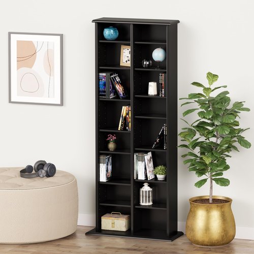 Prepac 2 Column Tall Cabinet Media, Double Multimedia Storage Tower, Black