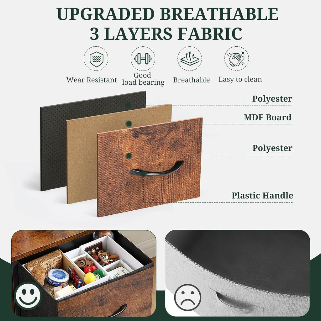 Regine Switzerland Nightstand - Small 2 Drawer Dresser with Wooden Top & Fabric Bins | Brown, 11.8" D x 18" W x 20" H