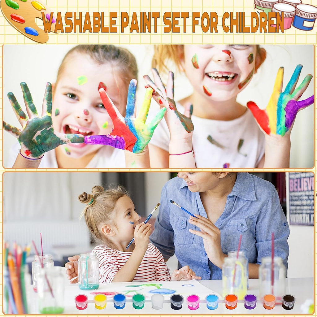 Skiennix 145 Pcs Mini Acrylic Paint Set - Washable 12 Colors with 5 Paint Trays for Kids & Adults Crafting