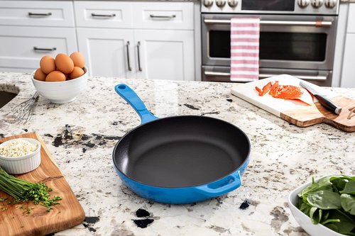 Lodge Enameled Cast Iron Skillet - 11-Inch, Vibrant Caribbean Blue Finish for Superior Cooking