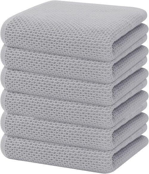 Homaxy 100% Cotton Waffle Weave Dish Towels - Ultra Soft & Absorbent | Quick Drying, 13 x 28 Inches, 6-Pack, Light Gray