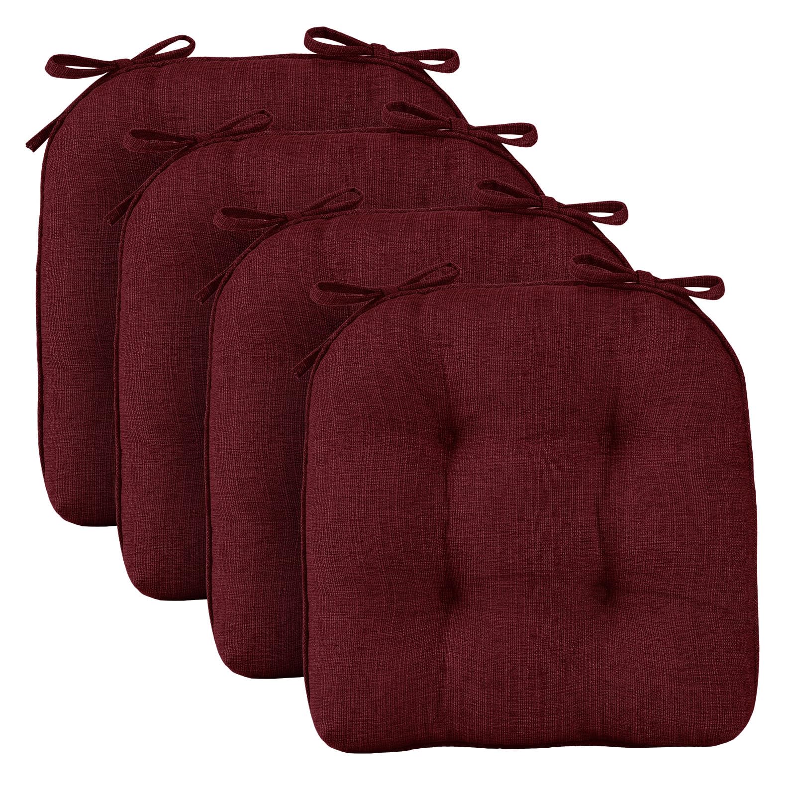 Wellsin Chair Cushions for Dining Chairs, Non-Slip Kitchen Chair Pads with Ties, Tufted Shredded Foam Kitchen Chair Cushions Set of 4, 15.5" X 15.5",Burgundy