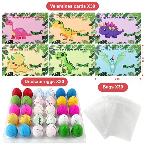 Motiloo 30 Pcs Valentines Day Gifts for Kids School with Dinosaur Egg Hatching Card Bulk - Funny Dino Egg Valentine Classroom School Exchange Cards for Boys Girls Party Favors