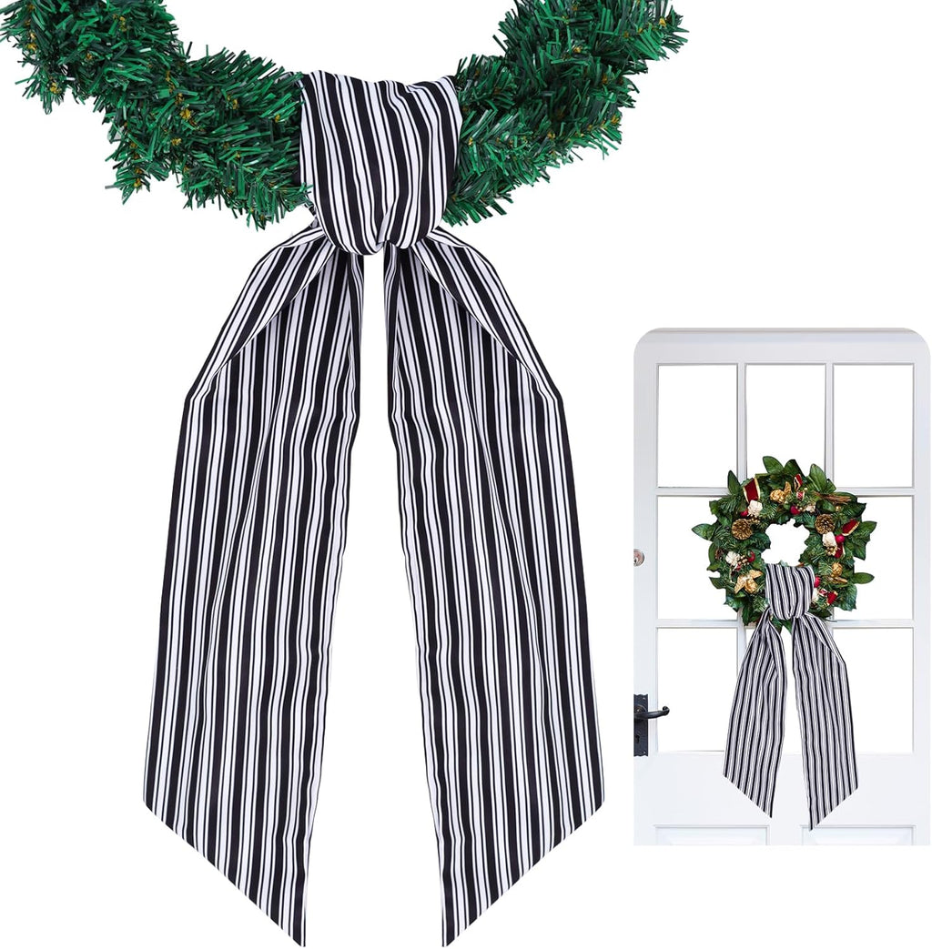 TONIFUL Easter Wreath Sash - Black & White Stripe 4.5" x 56" Indoor/Outdoor Decor Ribbon