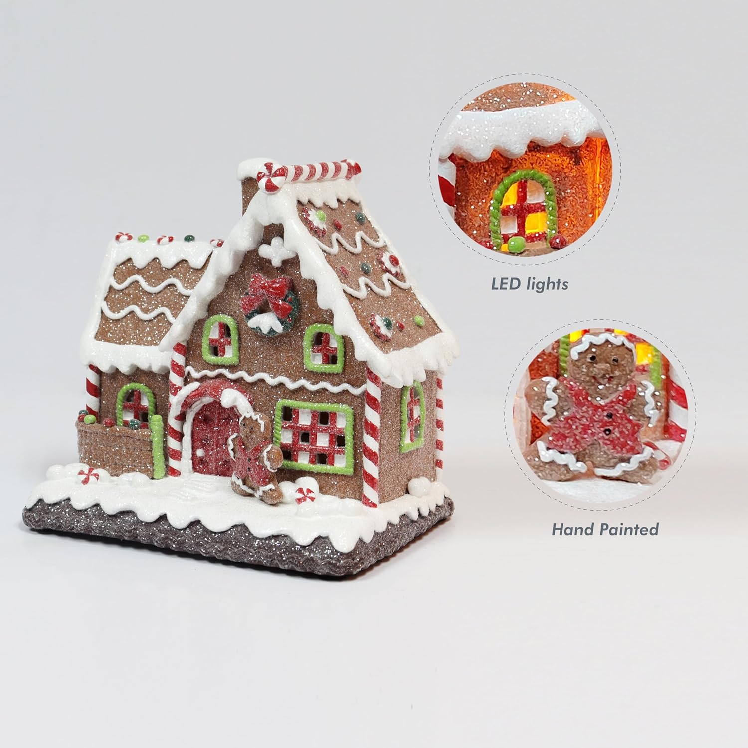 Moments In Time Gingerbread House | Light-Up Christmas Village Decoration - 7.5” Handcrafted LED Décor